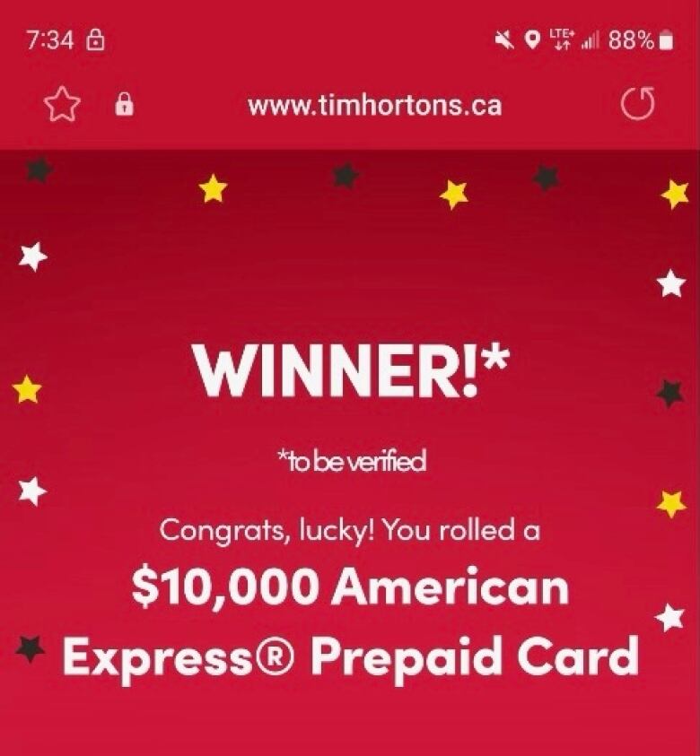 An inage in red and white on the Tim Hortons phone app