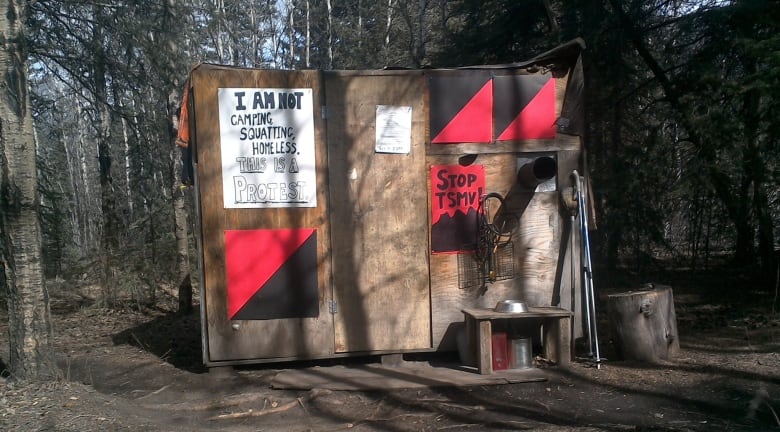 The shelter where James Louden says he lived for years on public land is pictured in this Facebook photo.