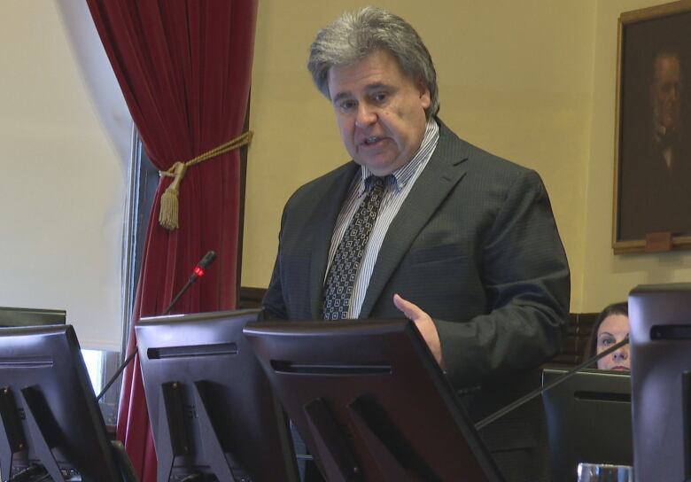 Mitchell Tweel at podium in council chamber.