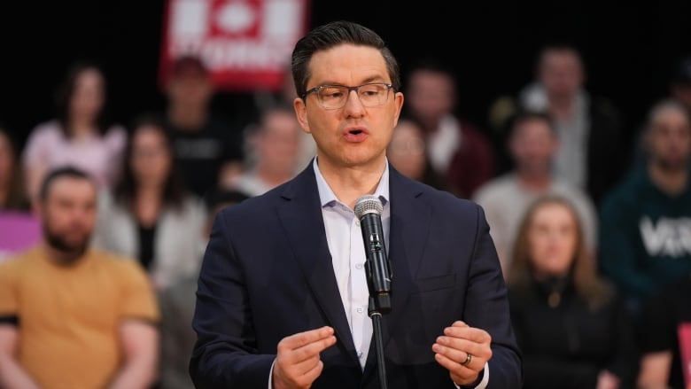 Conservative Leader Pierre Poilievre speaks during an announcement and news conference, in New Westminster, B.C., on Tuesday, March 14, 2023. 