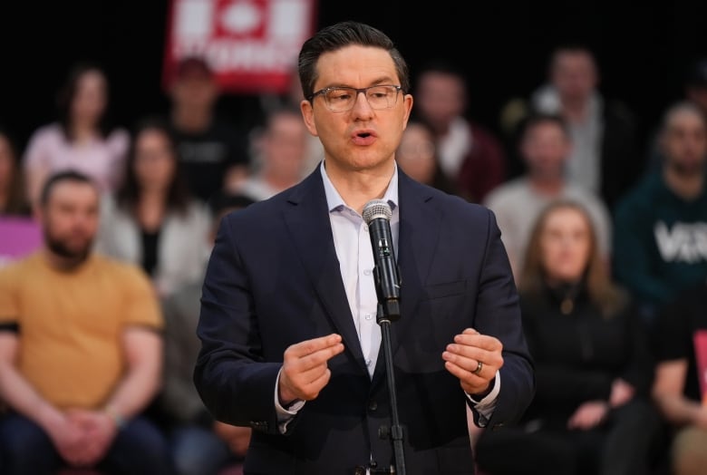 Conservative Leader Pierre Poilievre speaks during an announcement and news conference, in New Westminster, B.C., on Tuesday, March 14, 2023. 