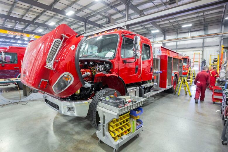 A fire truck being built.