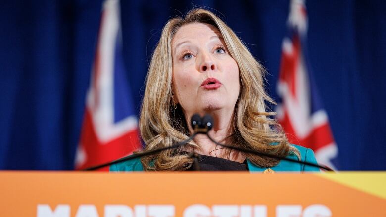 NDP Leader Marit Stiles speaks to members of the media before the tabling of the provincial budget, at Queens Park, in Toronto, on March 23, 2023.