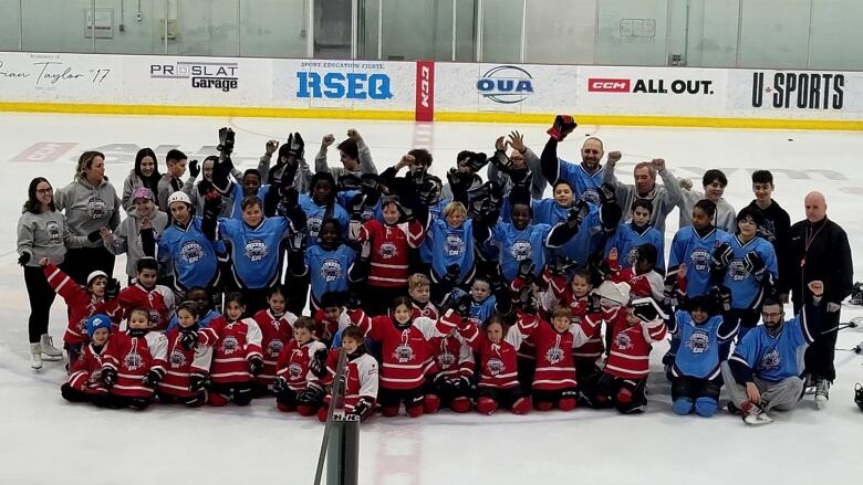 A hockey team on ice