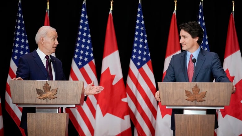 U.S. President Joe Biden is pictured with Prime Minister Justin Trudeau.