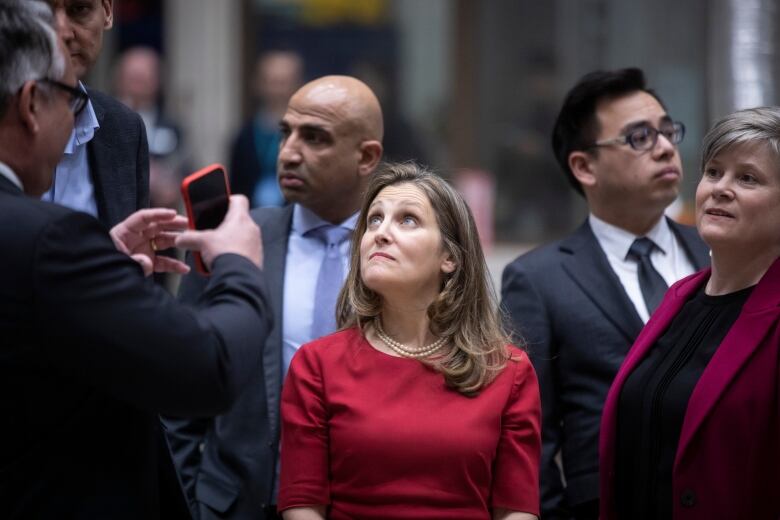 Deputy Prime Minister Chrystia Freeland is pictured in a factory in B.C.