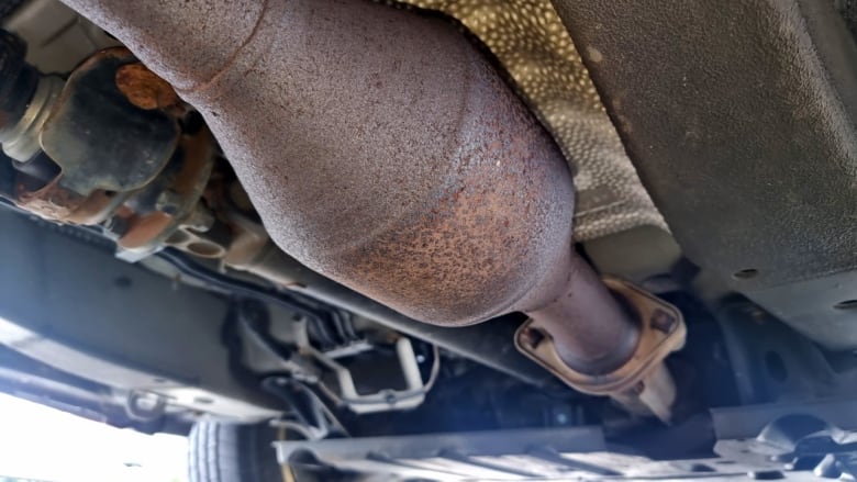 A catalytic converter underneath a vehicle in Surrey B.C.