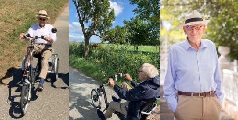 A transportation pioneer rides his bike in Holland.