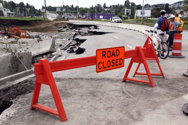 A road is closed due to flooding.