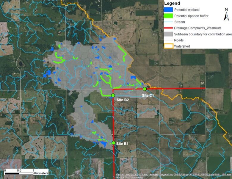 A map delineates how certain wetlands could be restored.