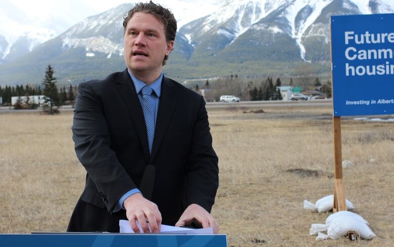 Jeremy Nixon, Minister of Seniors, Community and Social Services, is pictured speaking at Monday's announcement.