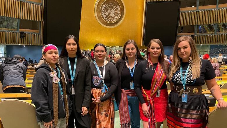 Kalan Kakum McKay, Cedar Iahtail, Gabrielle Daniels, Brittany Matthews, Gabrielle Fayant and Devon Saulis attending the United Nations Permanent Forum on Indigenous Issues