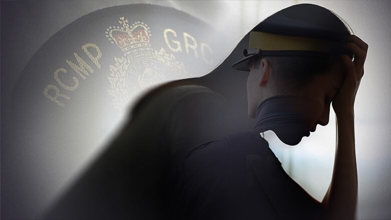 A silhouette of a woman is shown with an RCMP badge behind her as well as a police officer.