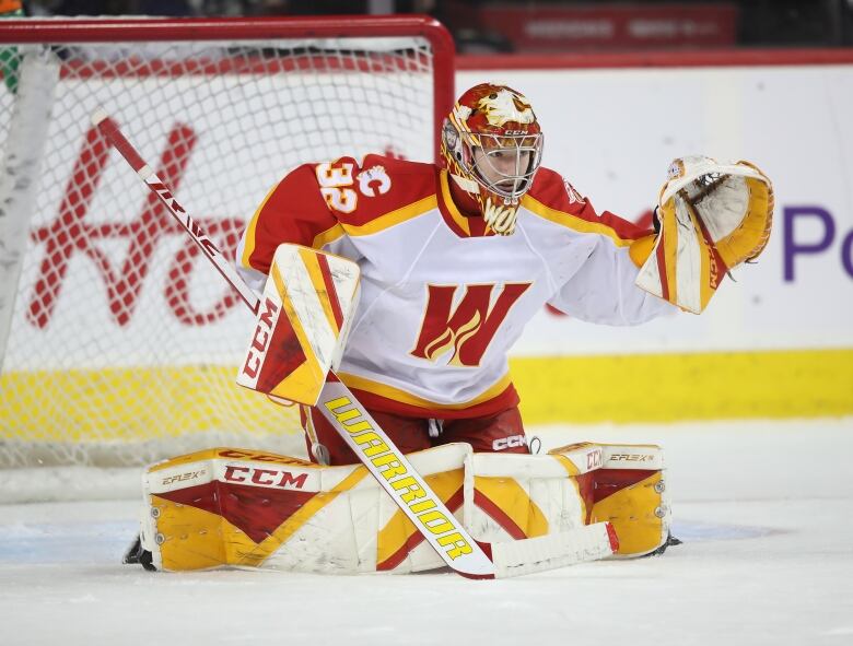 A goaltender in net.