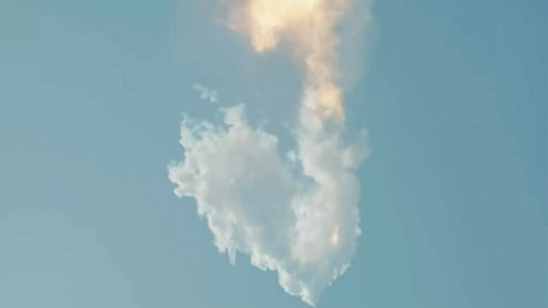 Plumes of smoke seen in the sky after SpaceX's Starship spacecraft atop the Super Heavy rocket self-destructs a few minutes after takeoff