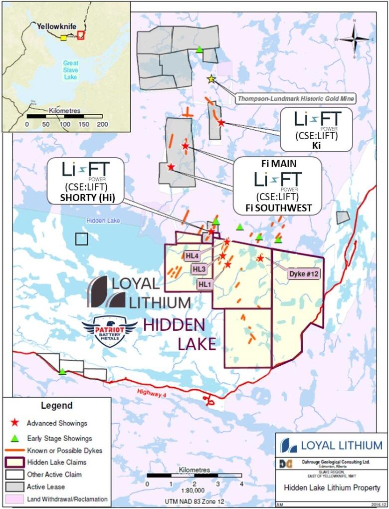 A map shows the location of exploration claims held by some companies.