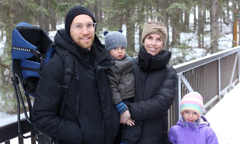 Chris Knihnitski is pictured with his family during a trip to Banff National Park in April 2023.