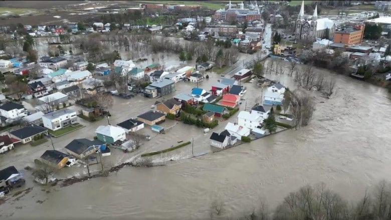 An overhead shot of a flood zone. 