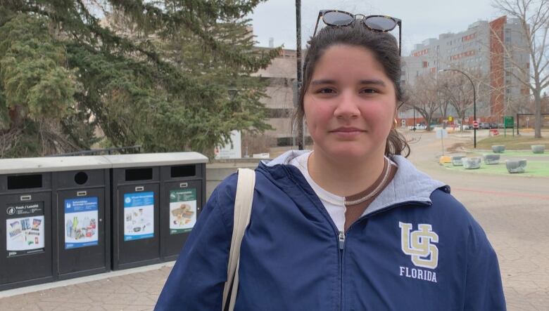 Samantha Amundarain speaks to CBC News outside the University of Calgary about her concerns for the future and her priorities for the upcoming election.