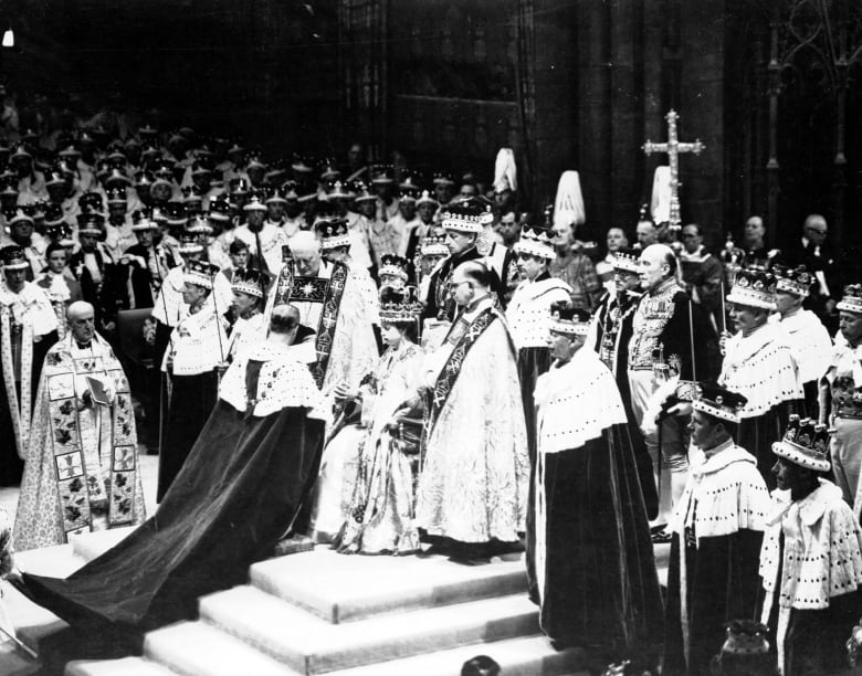 Queen Elizabeth is pictured during her coronation ceremony in Westminster Abbey