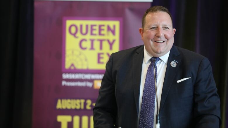 REAL president Tim Reid makes an announcement at a press conference for the 2023 Queen City Ex on March 9, 2023.  