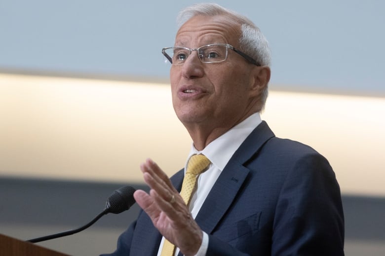 Ontarios Minister of Economic Development Vic Fedeli speaks during an electric battery announcement in Kingston on July 13, 2022.