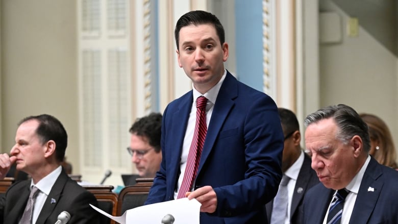 Justice Minister Simon Jolin-Barrette speaks at the National Assembly. 