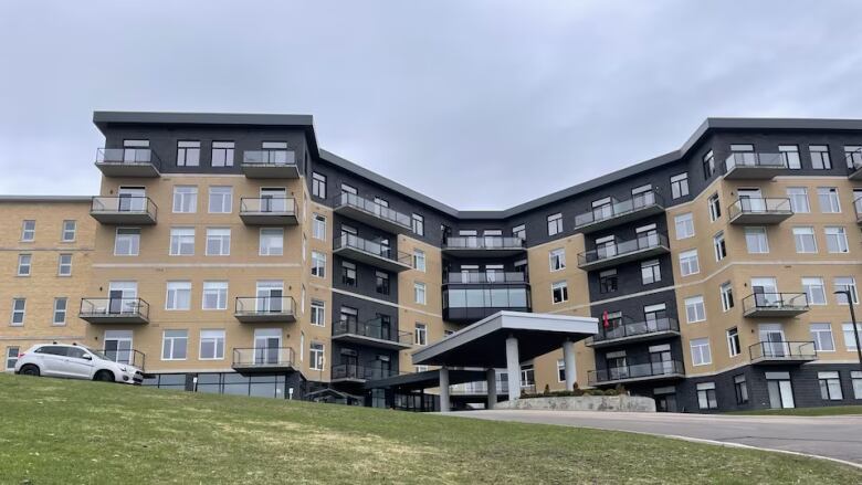 Main entrance of private seniors' residences apartment complex