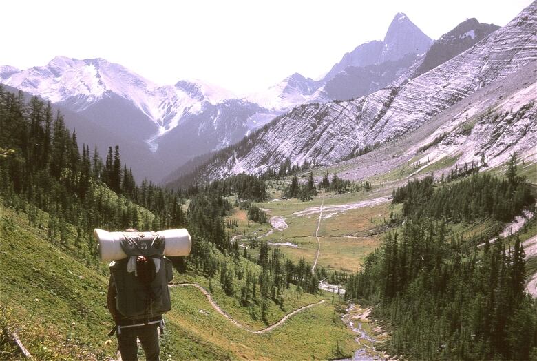 Patton's hiking partner Louise Mayer is pictured on Tumbling Pass in 1970. 