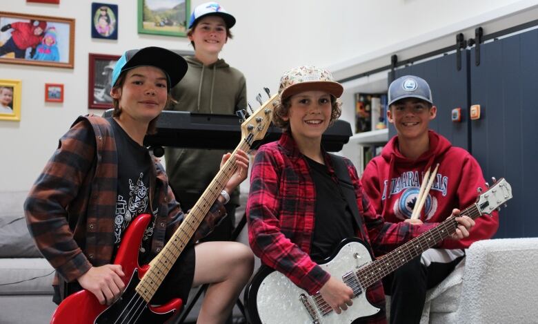 The members of the Four Ducks are pictured at a band rehearsal. From left: Oliver Robins, Charlie Kestle, Timmy Mann and Levi Reeves.