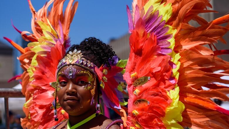 A performer is photographed at a Toronto Caribbean Carnival kickoff event on July 7, 2022 at Nathan Phillips Square. The event gave those in attendance a preview of the performances and events to come in the upcoming weeks.