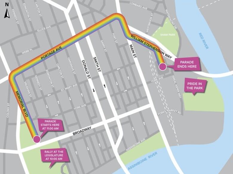 A map shows the route for the Pride Parade.