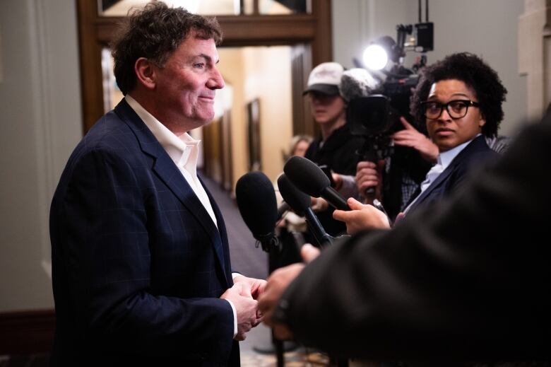 Minister of Intergovernmental Affairs, Infrastructure and Communities Dominic LeBlanc speaking to reporters