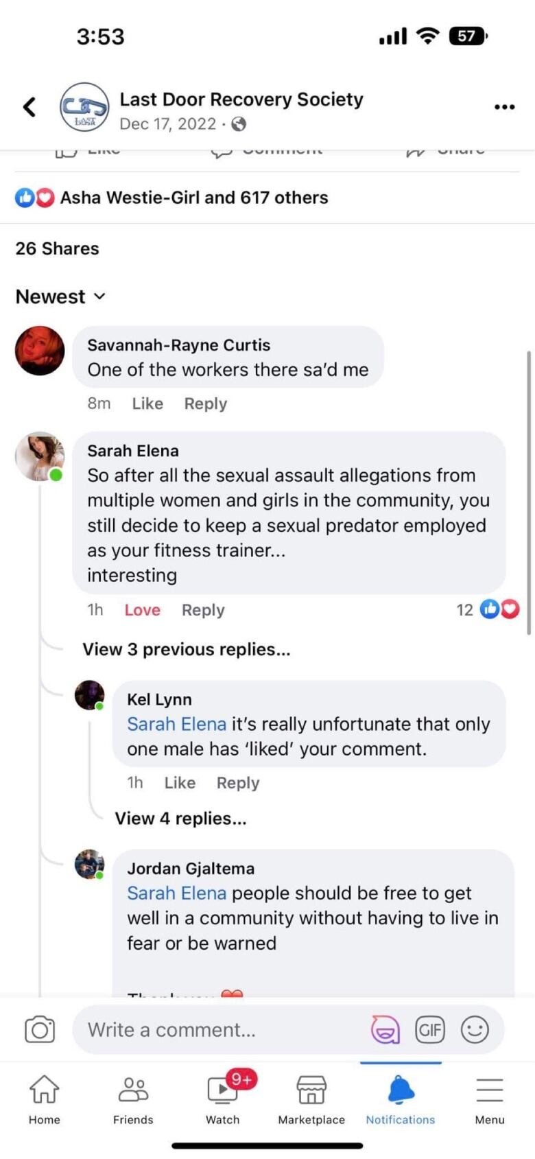 A comment thread on a Facebook post.