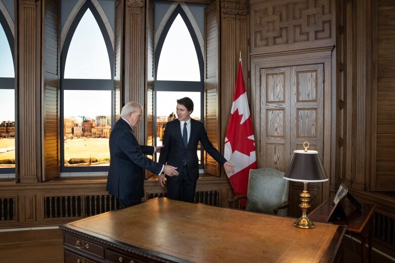 Prime Minister Justin Trudeau is pictured while touring a replica of Mr. Mulroney's former office at Mulroney Hall at St. Francis Xavier University in Antigonish, N.S.