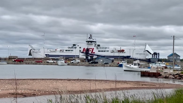 MV Confederation car ferry sits in dock in Wood Islands, P.E.I. 