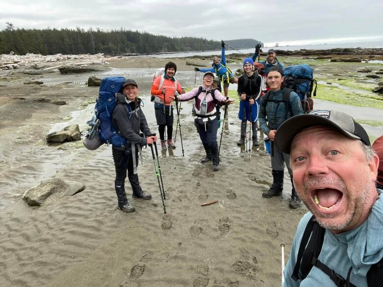 Cragun Foulger is pictured with fellow hikers on  B.C.'s West Coast Trail.