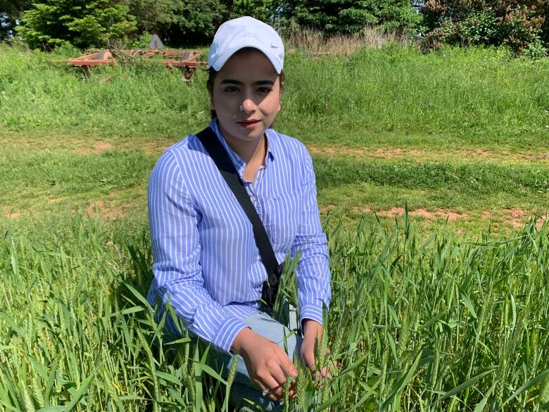 Rimsha Khan in field of winter wheat.