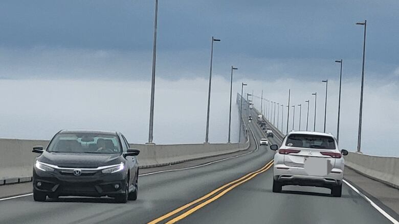 Smoke and fog and the Confederation Bridge.