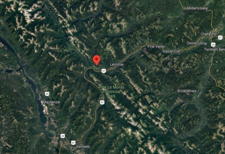 Map of Simpson Lake, the site of a fatal plane crash in northeastern B.C.