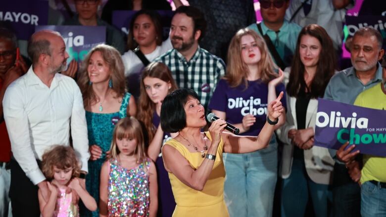 Olivia Chow addresses supporters during her victory speech on election night at the Great Hall in Toronto on June 26, 2023, after winning the Toronto mayoral byelection.  