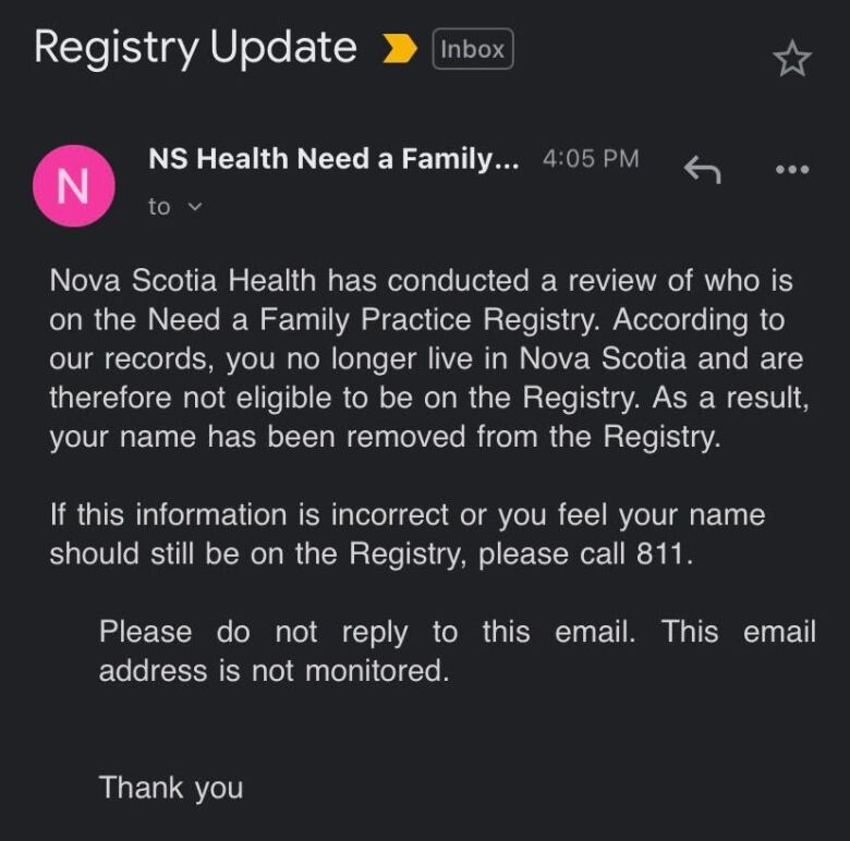 A screenshot of an email from Nova Scotia Health reads, 