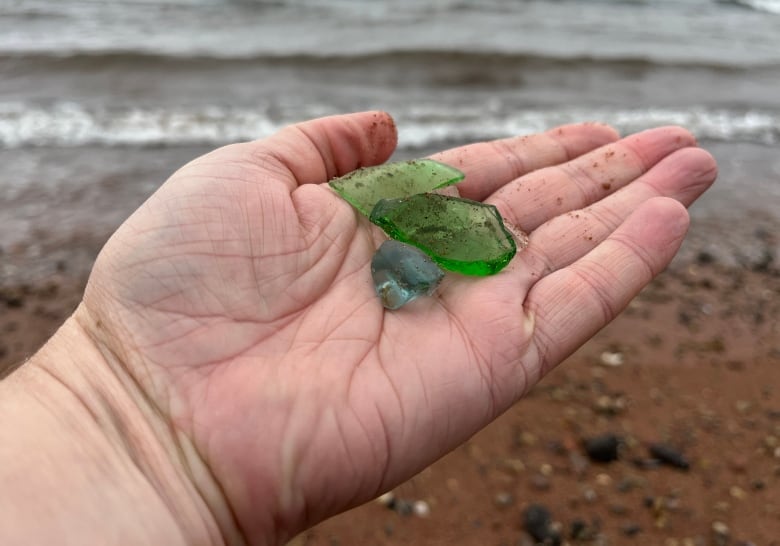 Various pictures of sea glass found along the shore in Georgetown PEI