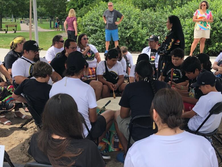 A drum circle. 