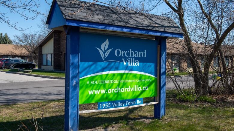 The front sign for Orchard Villa long term care home.