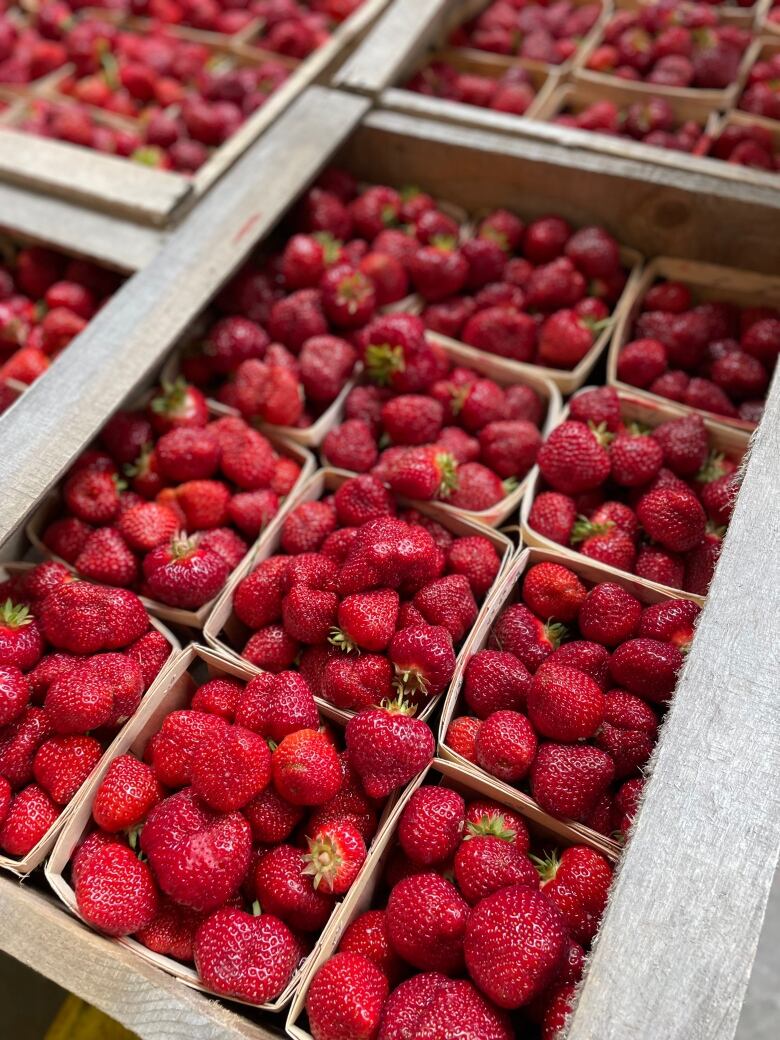 A box of strawberries.