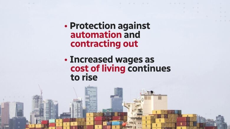 Graphic describing reasons B.C. port workers walked off the job. 