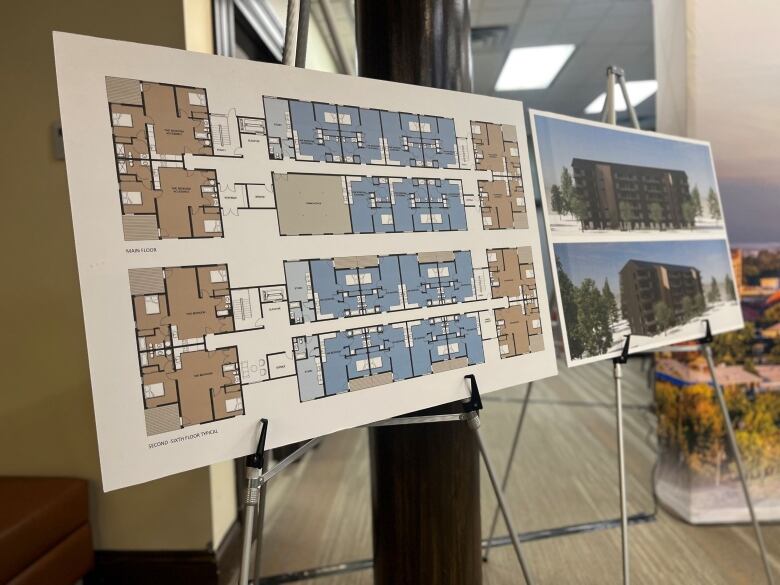 Plans for Charlottetown housing project on an easel.