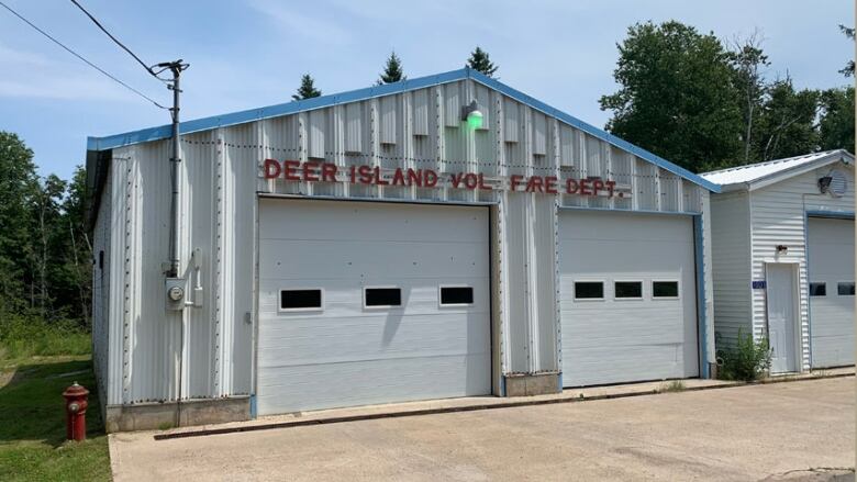 A two-door garage of the Deer Island Volunteer Fire Department.