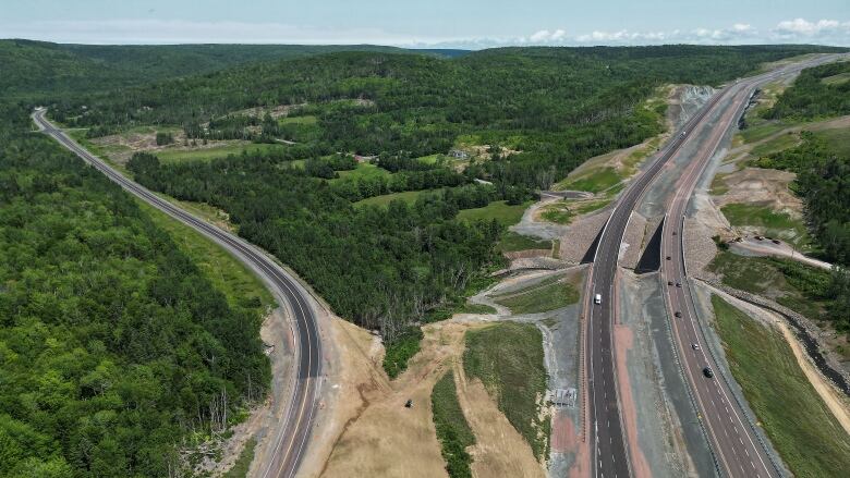 An ariel view looking down on a highway.